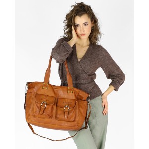 11B. Praktische Handtasche Schultertasche für Damen im Schwarz & Braun aus echtem italienischen Leder